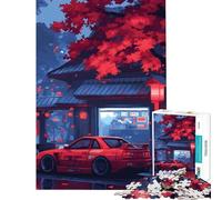 Puzzle Adulte 1000 pièces Voiture Rouge dans Une Rue Japonaise Jeu Difficile et Stimulant éducatif et Relaxant pour Les 14 Ans et Plus (38x26cm)