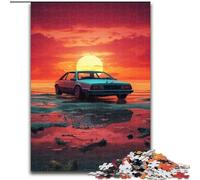 Puzzle Adulte 1000 pièces Voiture Roulant sous Le Coucher du Soleil en Bois, pour Les 14 Ans et Plus 50x75cm. Un Casse-tête Stimulant - Jouet Relaxant pour Adolescents