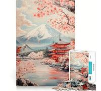 Puzzle Adulte 1000 pièces Vue du Temple en Fleurs de Cerisier Découpe serrée Jeu de résolution de problèmes Amusant et divertissant Décoration d'anniversaire Cadeau (50x75cm)