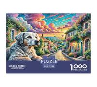 Puzzle Adulte 1000pcs Chien d'eau Portugais Chien sur Un Chemin pavé, Jeu de réflexion Stimulant pour Adultes, 52x38 cm/1000pcs