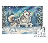 Puzzle Adulte 1000pcs Husky de Sibérie Husky dans Une forêt enneigée, Jeu éducatif idéal pour se détendre, 52x38 cm/1000pcs