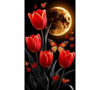 Puzzle Adulte 120 Pièces,DIY Jeu éducatif Classique Puzzles,Un Puzzle Difficile,Cadeaux pour Femmes,Cadeaux pour Hommes,Thème : Papillon Tulipe Lune