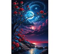Puzzle Adulte 150 Pièces Lune Fleurs Rouges 35 x 25 cm Puzzles pour Adultes Jeu éducatif Puzzle Impossible Puzzles 150 Pièces Adultes