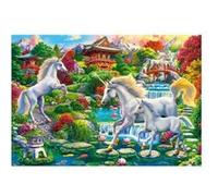 Puzzle adulte 1500 pieces jardin enchante des licornes - fantastiques unicorn pegases - set puzzle animaux magiques + carte
