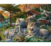 Puzzle Adulte 1500 Pieces : Meute de Loups dans la Foret au Printemps - Set Collection Paysage Famille Ours + Carte Tigre