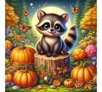 Puzzle Adulte 200 Pièces 28x28 cm Puzzles pour Adultes Jeu éducatif Défi Jouets 200 pièces Puzzles pour Adulte, Puzzle Familial Parfait Raton Laveur Citrouille
