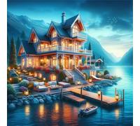 Puzzle Adulte 200 Pièces 28x28 cm Puzzles pour Adultes Jeu éducatif Défi Jouets 200 pièces Puzzles pour Adulte, Puzzle Familial Parfait Paysage de la Villa au Bord du lac