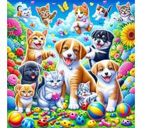 Puzzle Adulte 200 Pièces 28x28 cm Puzzles pour Adultes Jeu éducatif Défi Jouets 200 pièces Puzzles pour Adulte, Puzzle Familial Parfait Chats et Chiens Joueurs