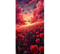 Puzzle Adulte 200 Pièces,DIY Jeu éducatif Classique Puzzles,Un Puzzle Difficile,Cadeaux pour Femmes,Cadeaux pour Hommes,Thème : Champ de Tulipes Rouges