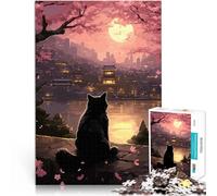 Puzzle Adulte 2000 pièces Le Chat de la Nuit de la Lune au Japon Analyse et logique avec Affiche et Feuille de Questions correspondantes 70x100cm