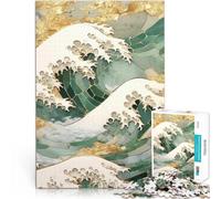 Puzzle Adulte 2000 pièces Or Abstrait de Kanagawa Entraînez Votre Cerveau et Vos Mains avec Affiche et Feuille de Questions correspondantes 70x100cm