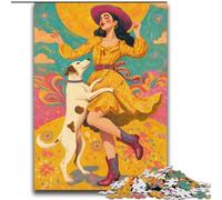 Puzzle Adulte 2000 pièces représentant Une Chienne Cow-Girl dans des Fleurs Sauvages Difficulté stimulez Votre Cerveau Jouets addictifs pour cultiver la Patience Décoration Parfaite (70x100cm)