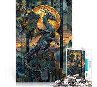 Puzzle Adulte 2000 pièces Vitrail Dragon Majes Jouets Jeux éducatifs Soulagement du Stress Décoration d'intérieur 70x100cm