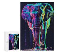 Puzzle Adulte 300 PCS Neon Glitch Elephant Puzzle Pour Adultes Antistress Jouets Analyse Et Logique Cadeau D'anniversaire, Cadeaux, 300 PCS