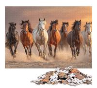 Puzzle Adulte 300 pièces Chevaux galopant au Coucher du Soleil Puzzle en Bois pour Adultes Jeux de Puzzle durables Cadeaux d'halloween 300 pièces (40x28cm)