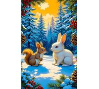 Puzzle Adulte 300 pièces,Écureuil Lapin des Bois en Hiver 38x26 cm Puzzles pour Adultes Jeu éducatif Défi Jouets 300 Pièces Puzzles pour Décoration de la Maison