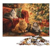 Puzzle Adulte 300 pièces Félins festifs près de l'arbre Puzzle en Bois pour Adultes et Adolescents Décoration intérieure Jouets Puzzle 300 pièces (40x28cm)