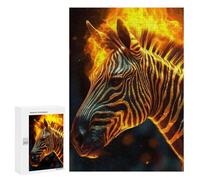 Puzzle adulte 300 pièces Flaming Zebra A Mesmerizing Display of Fire and Stripes, puzzle puzzle adulte - cadeau d'anniversaire, Noël 300 pièces