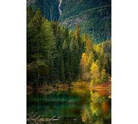Puzzle Adulte 3000 Pièces（112x88cm）, Forêt Dorée et Lac Alpine : Rencontre Forêt et Eau d'automne Puzzle Naturel