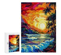 Puzzle adulte 300pcs Sunset Palm Beachscape, 2 puzzles pour adolescents, jeux de pensée, tableaux muraux, cadeaux de Noël et d'anniversaire, 300pcs