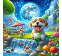 Puzzle Adulte 500 Pièces 45x45 cm Puzzles pour Adultes Jeu éducatif Défi Jouets 500 pièces Puzzles pour Adulte, Puzzle Familial Parfait Chiens de Paysage de Cascade