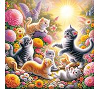 Puzzle Adulte 500 Pièces 45x45 cm Puzzles pour Adultes Jeu éducatif Défi Jouets 500 pièces Puzzles pour Adulte, Puzzle Familial Parfait Jardin Happy Cats