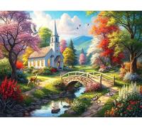 Puzzle Adulte 500 pièces 52x38 cm Puzzles pour Adultes Jeu éducatif défi Jouet DIY Puzzle Activité Familiale Parfaite(Paysage de l'église Grove)
