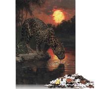 Puzzle Adulte 500 pièces : Jaguar au Coucher du Soleil, Puzzle en Bois Durable pour Adultes | Jeux 500 pièces (52 x 38 cm)