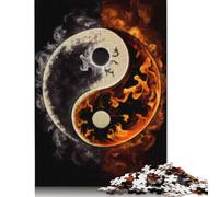 Puzzle Adulte 500 pièces Yin et Yang, Motif Flammes et Ombres, pour Adultes, Puzzle en Bois, Jeux Amusants, Cadeaux de Vacances, Cadeau d'anniversaire, 500 pièces (52 x 38 cm)