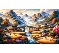 Puzzle Adulte 5000 Pièces,DIY Jeu éducatif Classique Puzzles,Un Puzzle Difficile,Cadeaux pour Femmes,Cadeaux pour Hommes,Thème : Saison des récoltes de blé au Village