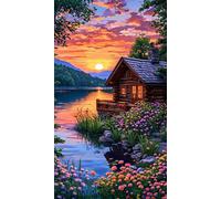 Puzzle Adulte 5000 Pièces,DIY Jeu éducatif Classique Puzzles,Un Puzzle Difficile,Cadeaux pour Femmes,Cadeaux pour Hommes,Thème : Chalet Fleuri au Bord du lac