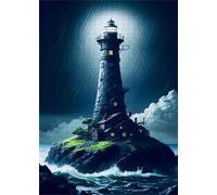 Puzzle Adulte 90 Pièces 25x20 cm Puzzles pour Adultes Jeu éducatif Défi Jouets 90 pièces Puzzles pour Adulte Familial Parfait - Paysage de Phare par Temps pluvieux