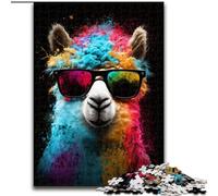Puzzle Adulte Alpaga coloré avec Lunettes 1000 pièces Difficile, Jeu éducatif, Jouet, Cadeau d'anniversaire, décoration Murale (26x38cm)