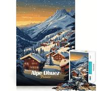 Puzzle Adulte Alpe D'huez Ski Village 1000 pièces Jeu de mémoire Découpe de Haute précision Activité Manuelle Calme Exercice Mental à Faire à la Maison (50x75cm)