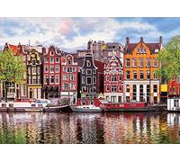 Puzzle Adulte Amsterdam Maisons en Briques - 1000 Pieces - Set Collection Ville et Paysage Pays-Bas + 1 Carte Tigre - Hollande