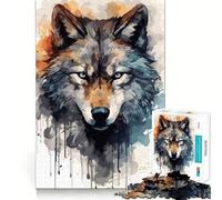 Puzzle Adulte Aquarelle Visage de Loup,1000 pièces,Jeu de mémoire,découpage de Haute précision,activité Manuelle Calme,Exercice Mental à Faire à la Maison (50x75cm)