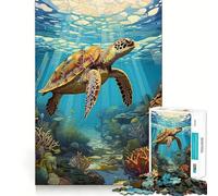 Puzzle Adulte Aquarium Tortue Marine 1000 pièces Casse-tête détente mentale Motif à Assembler Cadeau de Noël (38x52cm)