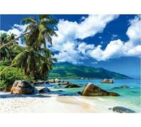 Puzzle Adulte au Bord de la Plage Seychelles - 1500 Pieces - Set Puzzle Collection Paysage mer Montagne + 1 Carte Tigre