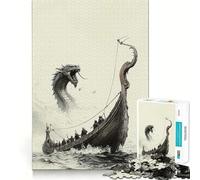 Puzzle Adulte Bateau Viking Contre Serpent de mer 1000 pièces,Jeu de réflexion,Cadeau,découpe de Haute précision,activité relaxante à Faire en Groupe à l'intérieur (38x26cm)