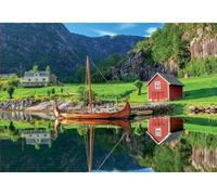 Puzzle Adulte : Bateau Viking/drakkar - 1500 Pieces - Set Collection Paysage/Danemark et 1 Carte Tigre