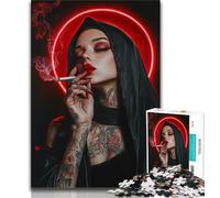 Puzzle Adulte Belle Nonne tatouée 1 000 pièces pour Adolescents Anti-Stress Difficile décoration d'intérieur et Cadeaux Uniques (26x38cm)