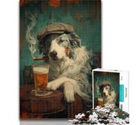 Puzzle Adulte Berger Australien Fumeur Puzzles pour Adolescents 1000, Jeu Familial Anti-Stress Défi Difficile Cadeaux Secret du Père Noël 50x75cm