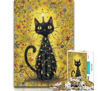 Puzzle Adulte Black Cat Art 1000 pièces pour Adultes et Adolescents, avec Affiche et fiche de Questions Assorties (14 Ans) 50x75cm