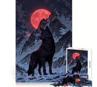 Puzzle Adulte Blood Moon Alpha︰ Wolf Mountain King 1000 pièces Puissance mentale, Calme, Distraction, Bords Uniformes, Art, Cadeau de Noël (38x52cm)