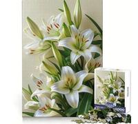 Puzzle Adulte Bouquet de Lys Blancs 1000 Pièces Intellectuel et Habileté Divertissant et Apaisant, Idéal pour Un Cadeau Parfait (38x52cm)