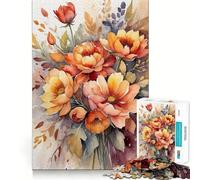 Puzzle Adulte Bouquet Floral Aquarelle 1000 pièces,Jeu de réflexion,Cadeau,découpe de Haute précision,activité relaxante en Groupe à l'intérieur (38x52cm)