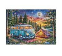 Puzzle Adulte Camping-Car Forêt Feu de Camp Camping Vie décontractée Rural Sauvage 300 Pièces De Qualité Amusant Créatif Et Engageant Parfait pour Passe Temps Et Hobbies 300 PCS（40x28cm）
