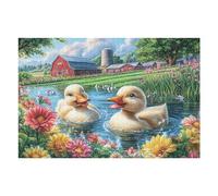 Puzzle Adulte Canards Blancs Ruisseau de Fleurs de Printemps Faune Sauvage Nature Sauvage 1000 Pièces De Qualité Amusant Créatif Et Captivant Parfait pour Hobby Et Détente （75x50cm）