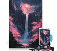 Puzzle Adulte Cascade dans Une forêt de rêve avec Cerisier en Fleurs,1000 pièces,Jeu de réflexion,Cadeau,découpe de Haute précision,activité relaxante à Faire en Groupe à l'intérieur (38x52cm)