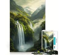 Puzzle Adulte Cascade dans Une vallée luxuriante 1000 pièces,Jeu de réflexion,Cadeau,découpe de Haute précision,activité relaxante à Faire en Groupe à l'intérieur (38x52cm)